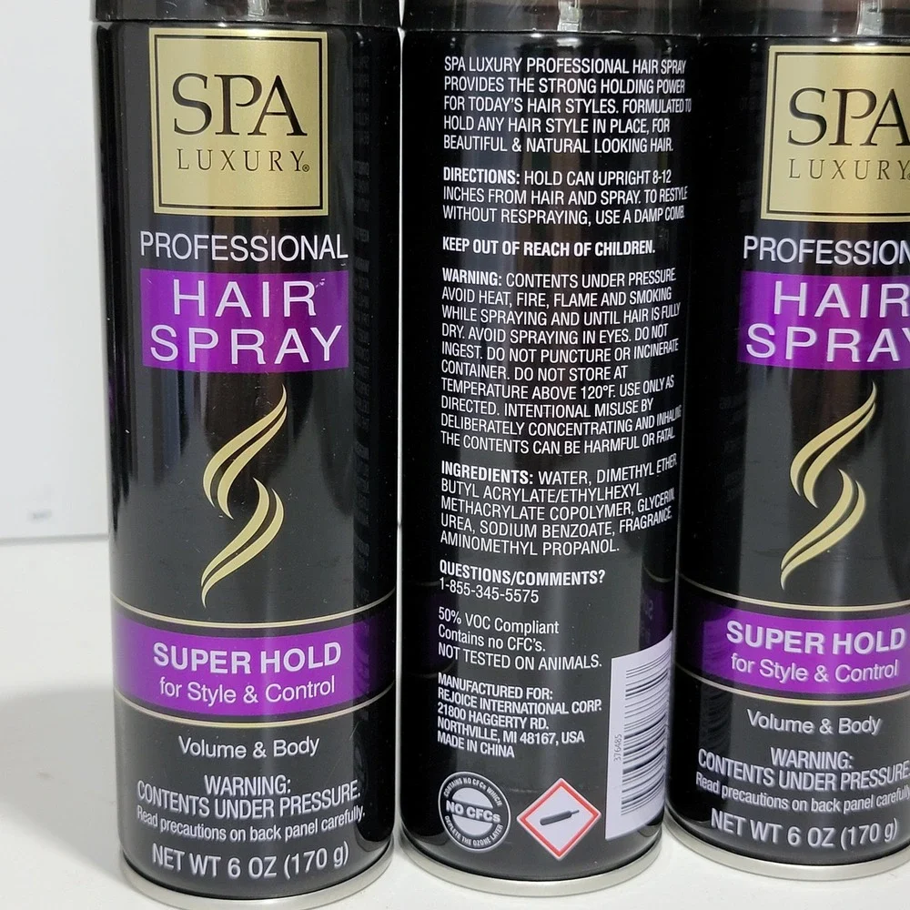 Spa Luxury Professional Hair Spray Super Hold Volume & Body 6oz 3 Pack Bulk New